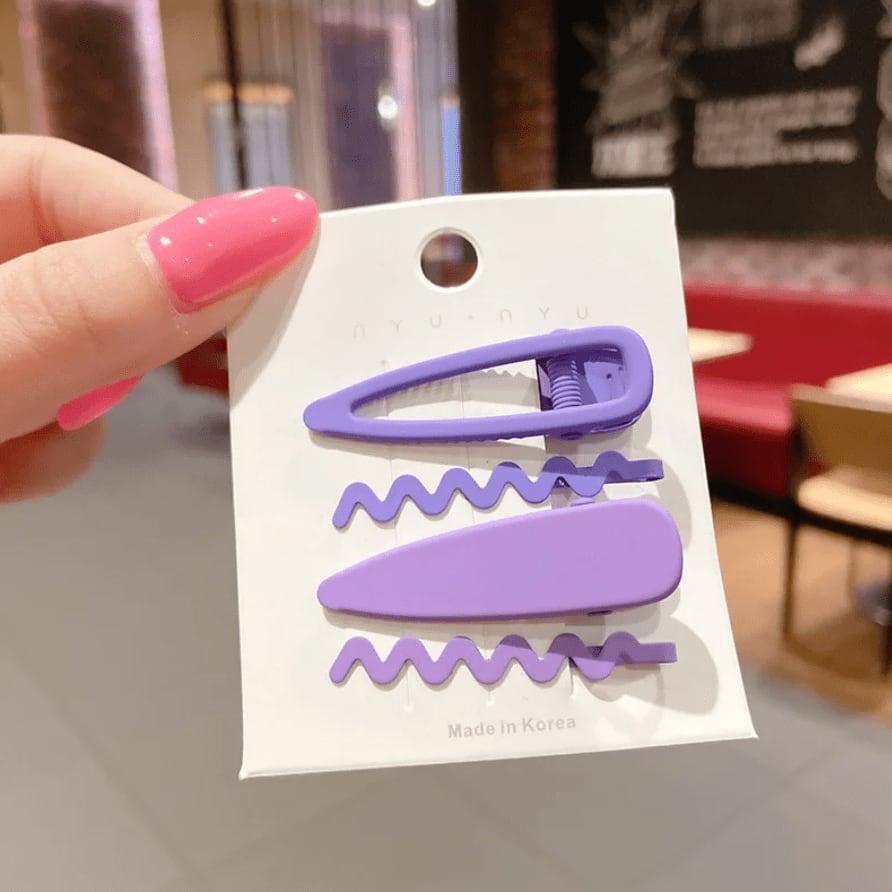 4Pc Solid Hair Clip Set - Purple