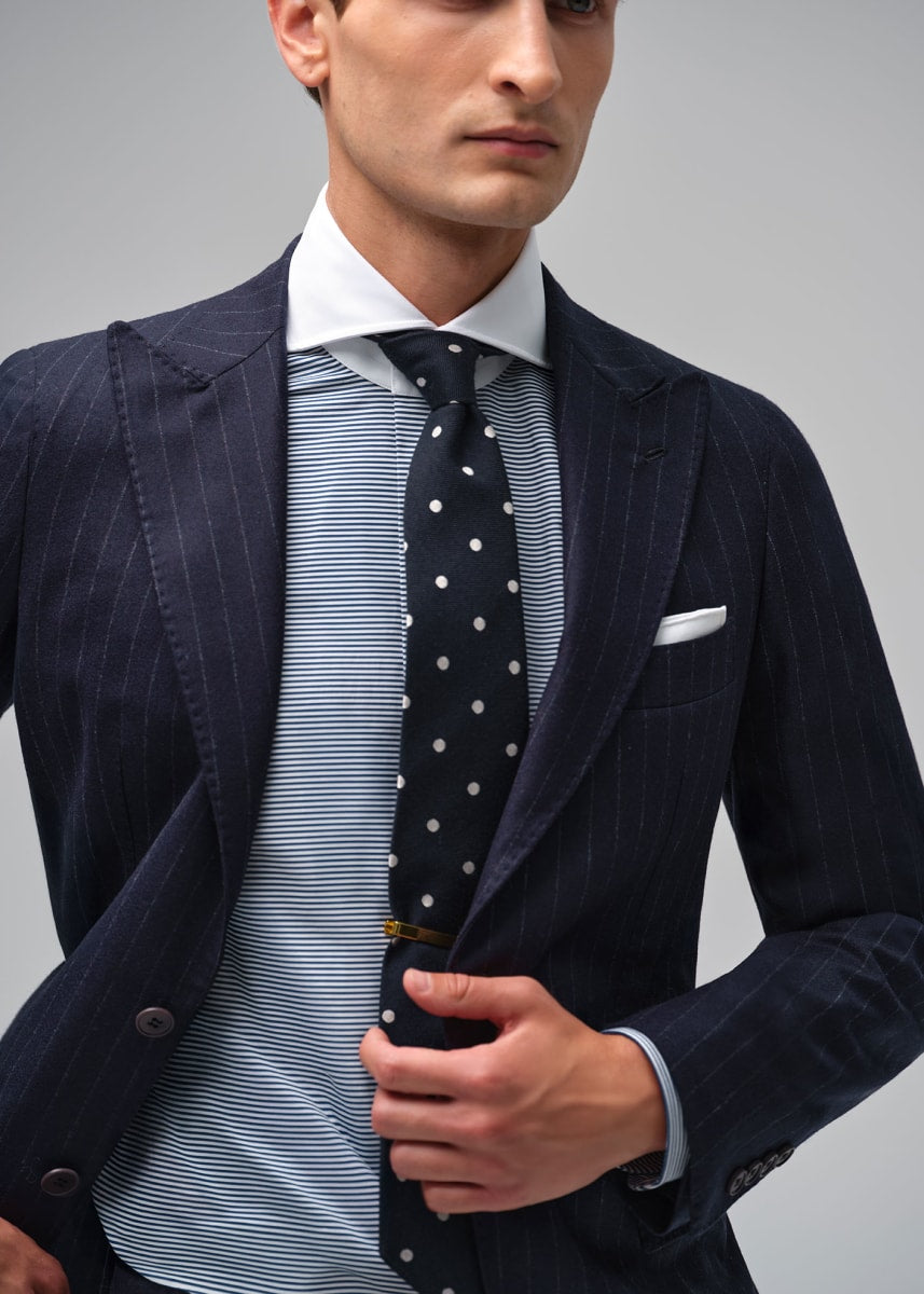 Mini Horizontal Stripe Dress Shirt - Navy/White