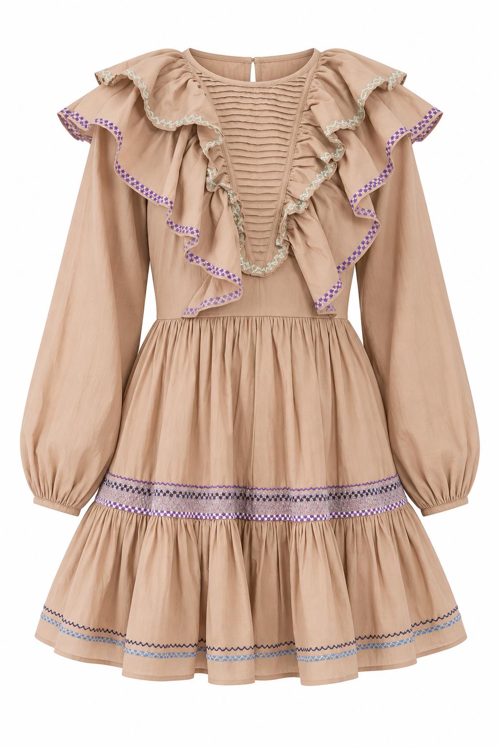 Jolie Embroidered Dress - Tan