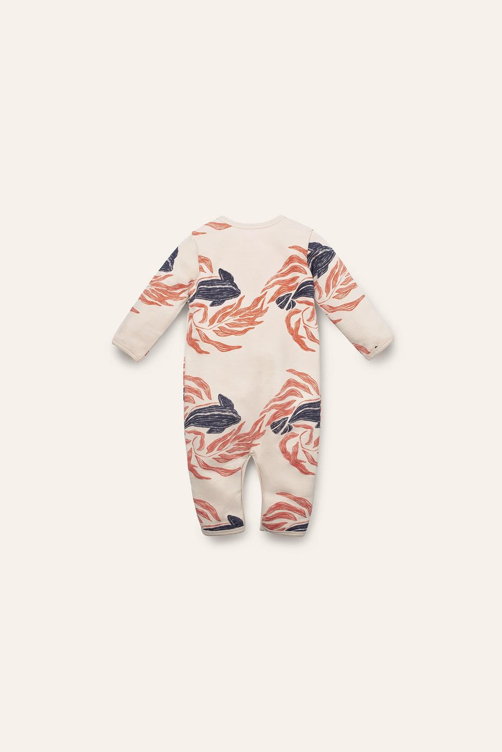 Organic Pima Cotton Baby Kimono Jumpsuit - Whale