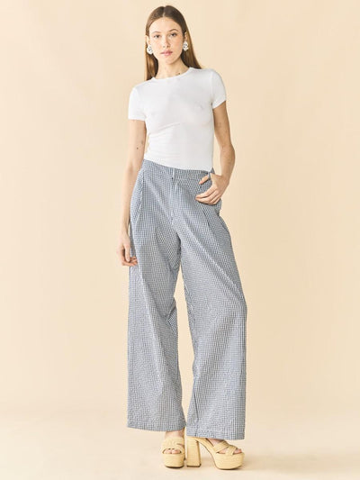 Nina Pant x Rainey Collaboration - Navy Gingham with Cream Crochet Appliqué