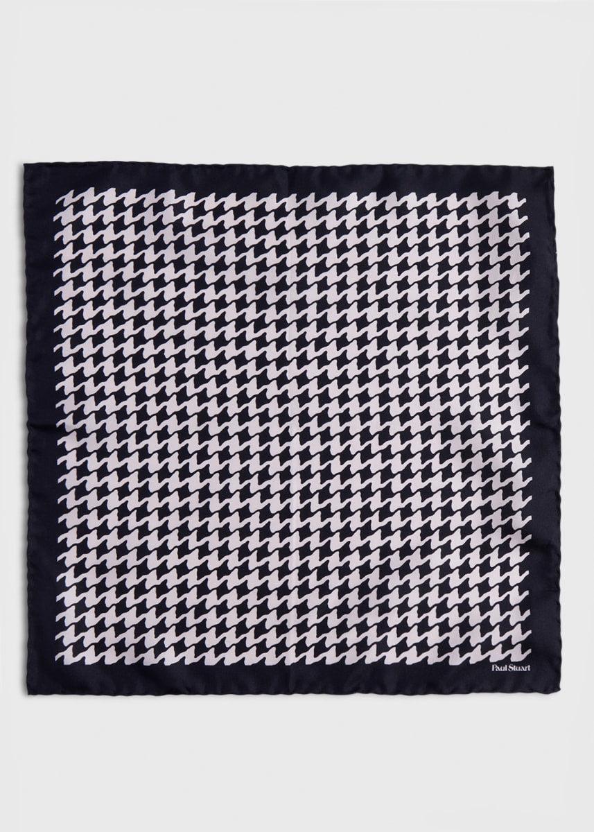 Houndstooth Silk Pocket Square - Black