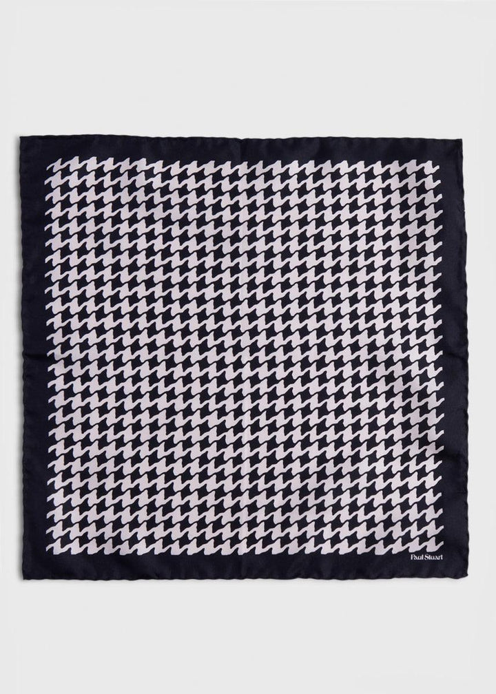 Houndstooth Silk Pocket Square - Black
