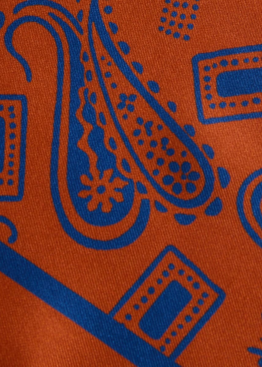 Graphic Paisley Print Pocket Square - Copper
