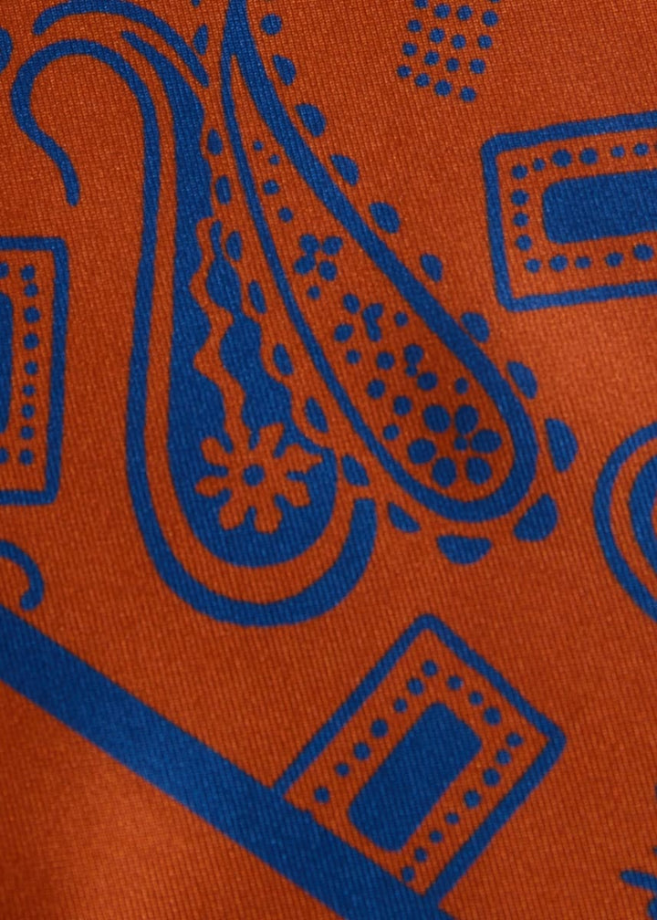 Graphic Paisley Print Pocket Square - Copper