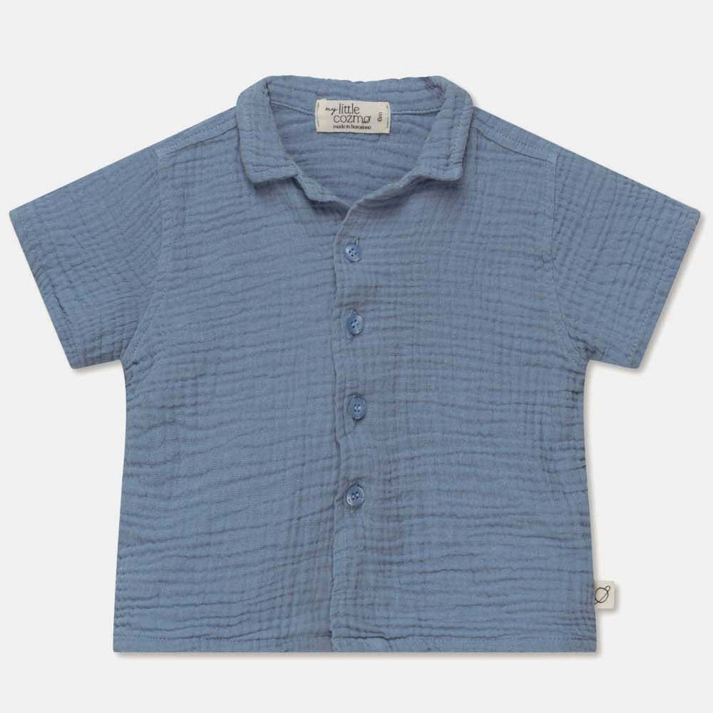 Gauze Camp Baby Shirt - Sky Blue Shirts My Little Cozmo 