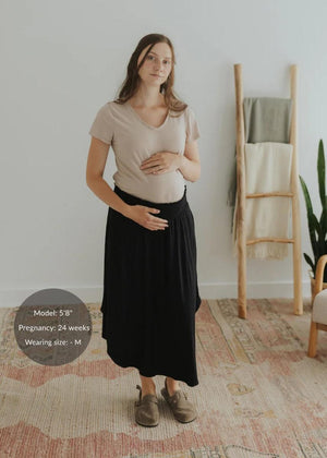Transitional Smocked Midi Asymmetrical Skirt - Black