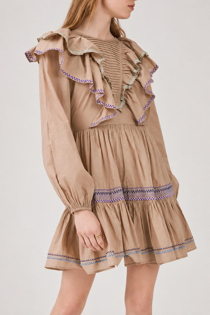 Jolie Embroidered Dress - Tan