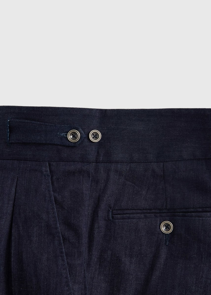 Pleated Denim Gurkha Pant - Denim