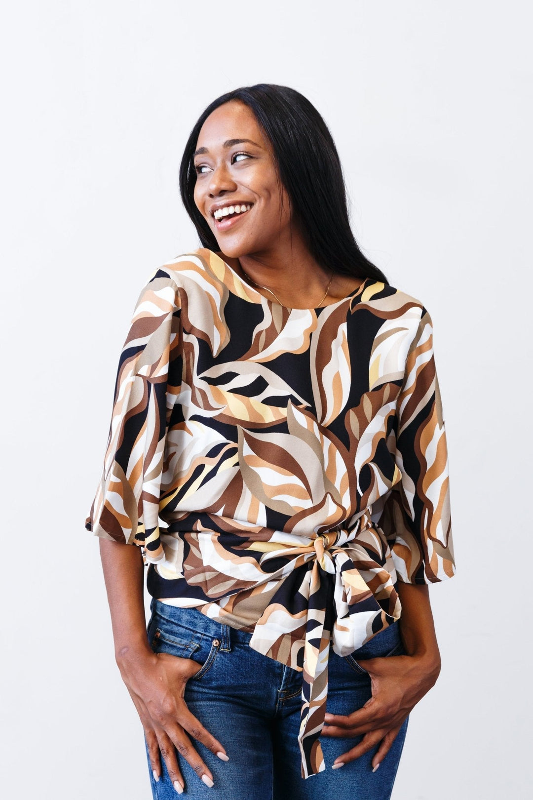 The Printed Olivia Top - Mocha-print