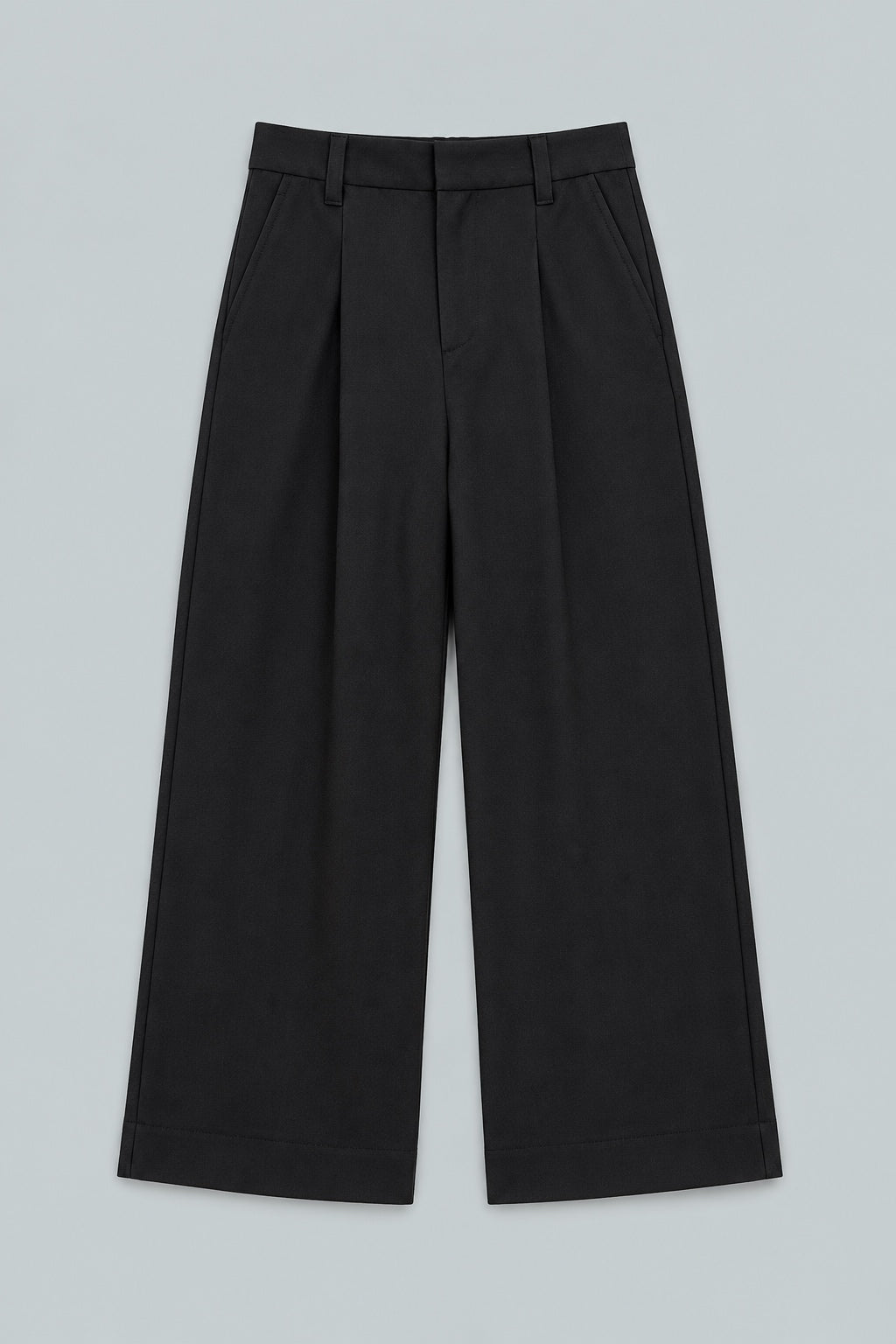 Melange High Waisted Wide Leg Pants - Black