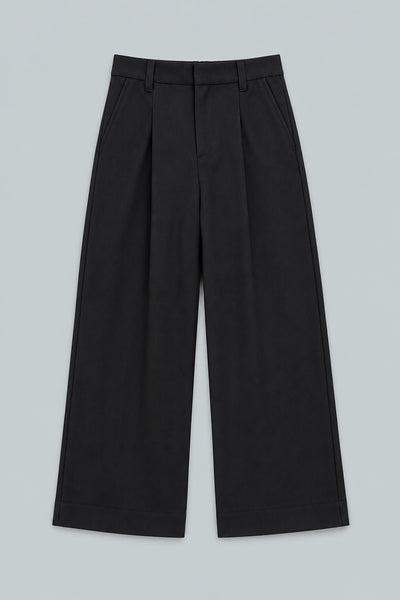 Melange High Waisted Wide Leg Pants - Black