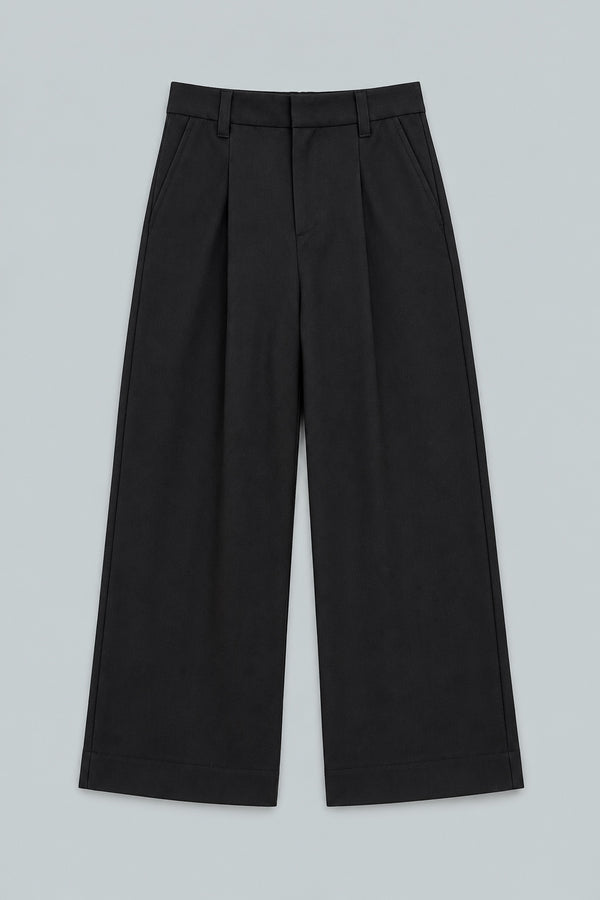 Melange High Waisted Wide Leg Pants - Black