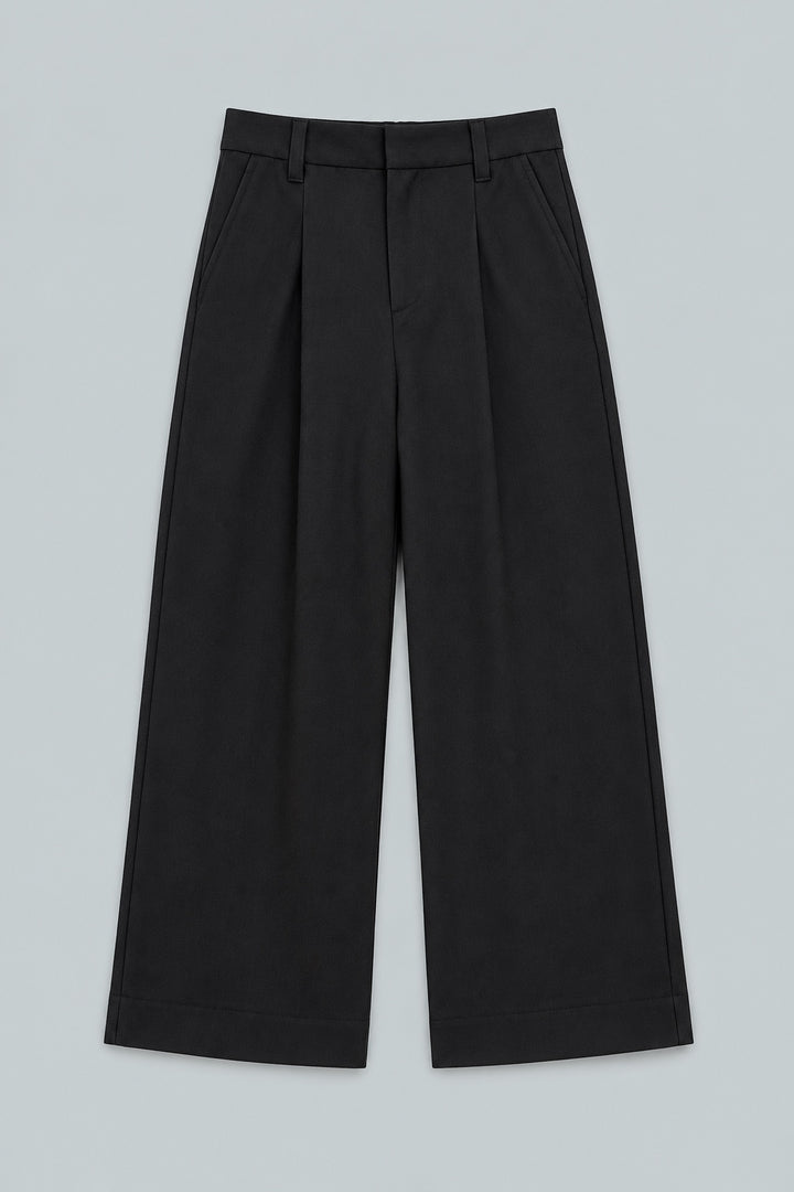 Melange High Waisted Wide Leg Pants - Black