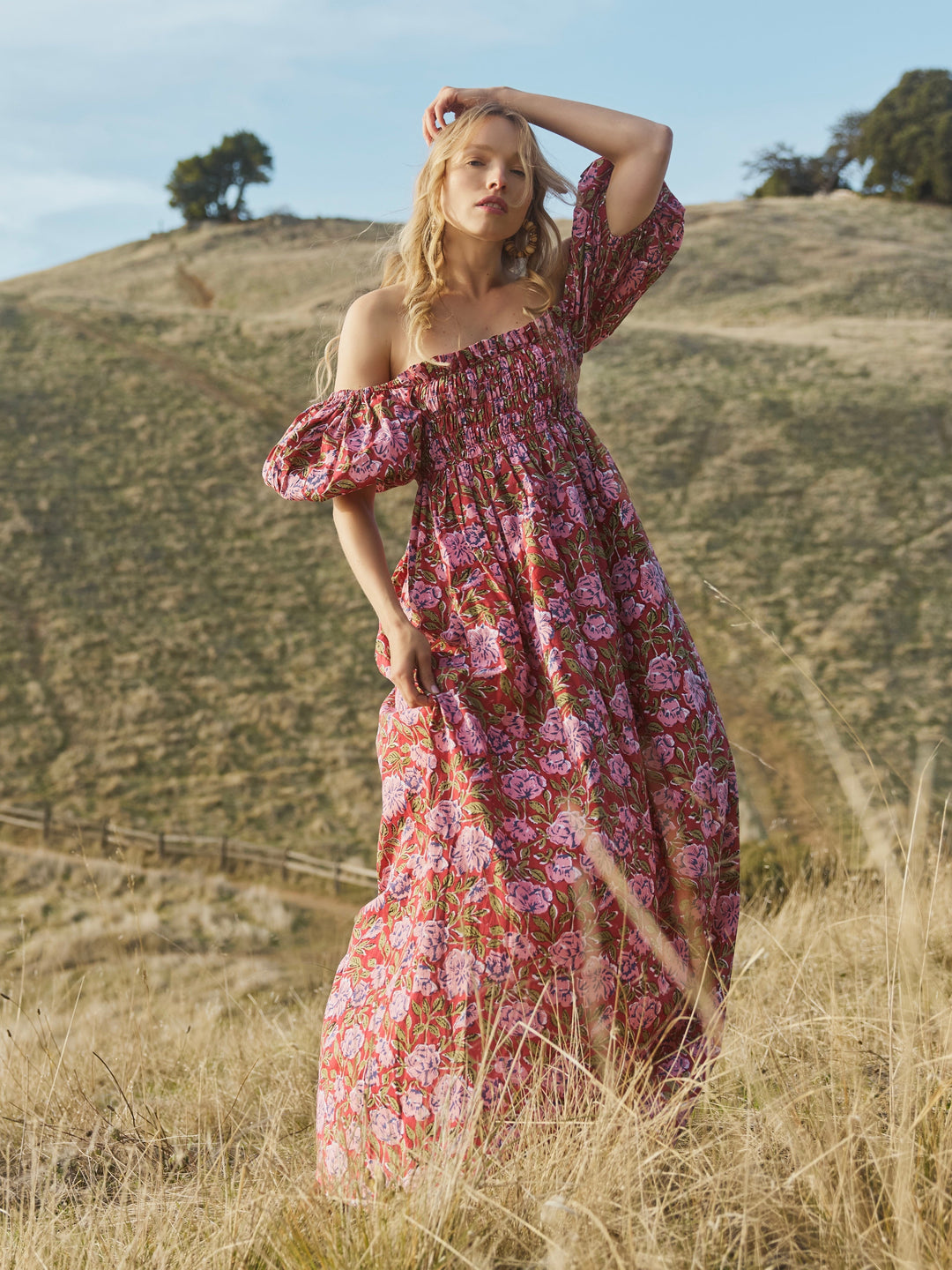 Aurora Puff Sleeve Maxi Dress - Imperial Red/Blush Floral