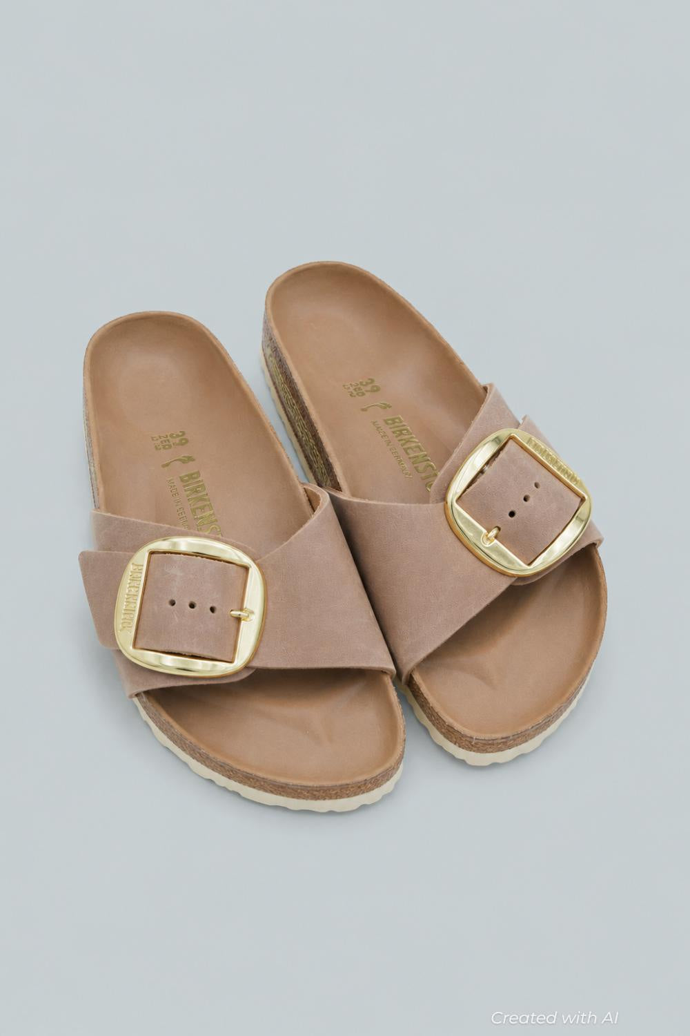 Madrid Big Buckle Oiled Leather Footbed Sandals - Beige - Sandal