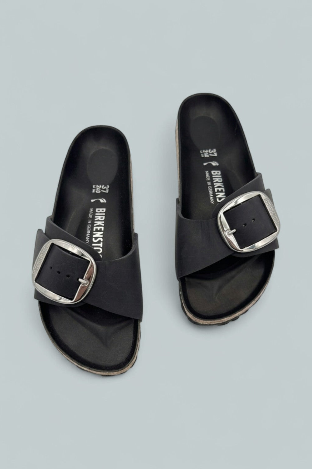Madrid Big Buckle Sandals - Black Leather/Silver - US 6W / US 4M - Sandals