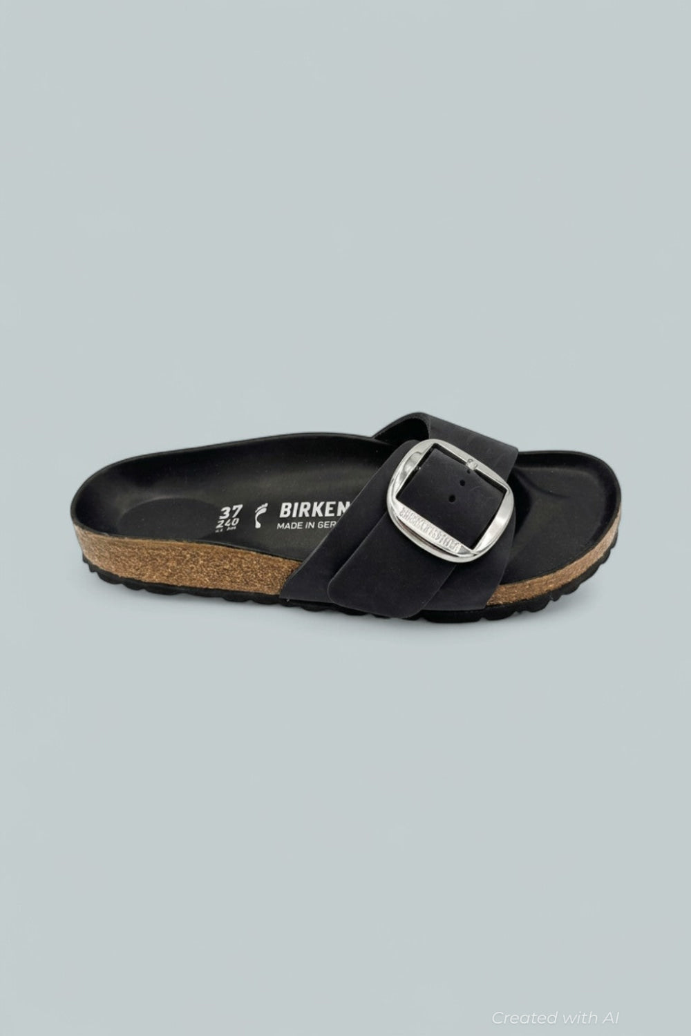 Madrid Big Buckle Sandals - Black Leather/Silver - US 6W / US 4M - Sandals