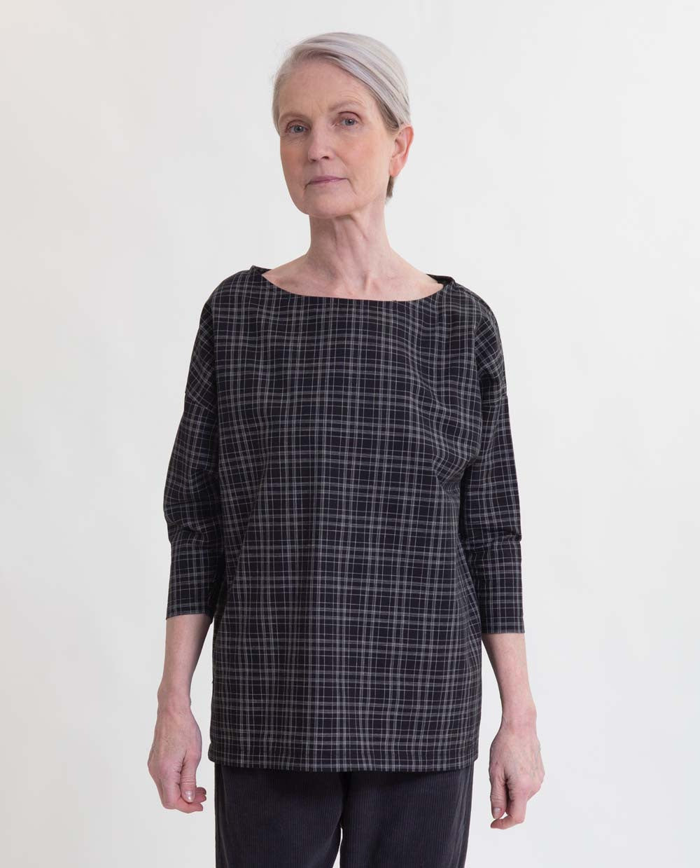 Mafalda-Cay Organic Cotton Top - Navy & Cream Check - Small - Shirt