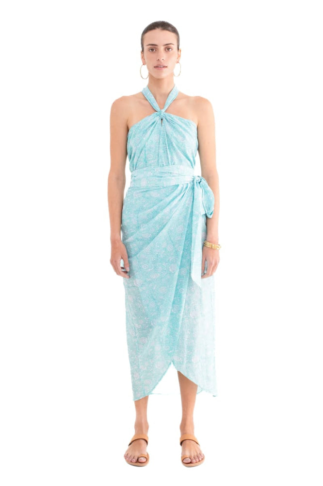 Mai Halter Top - Aqua-Floral - Shirt