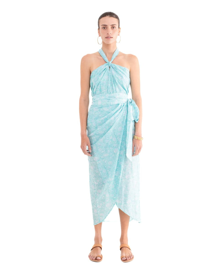 Mai Halter Top - Aqua-Floral - Shirt
