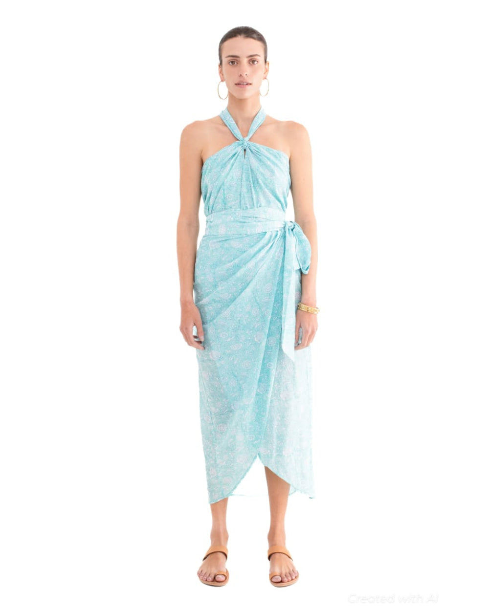 Mai Halter Top - Aqua-Floral - Shirt