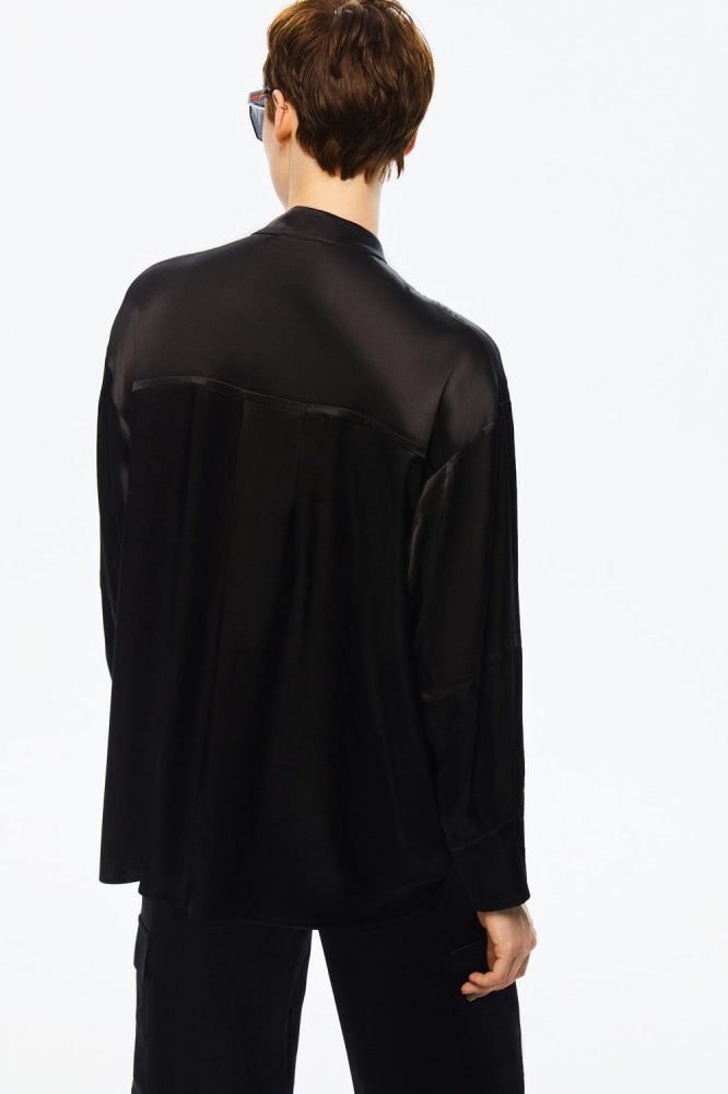 Mandarin Collar Shirt - Black - Collared Shirt