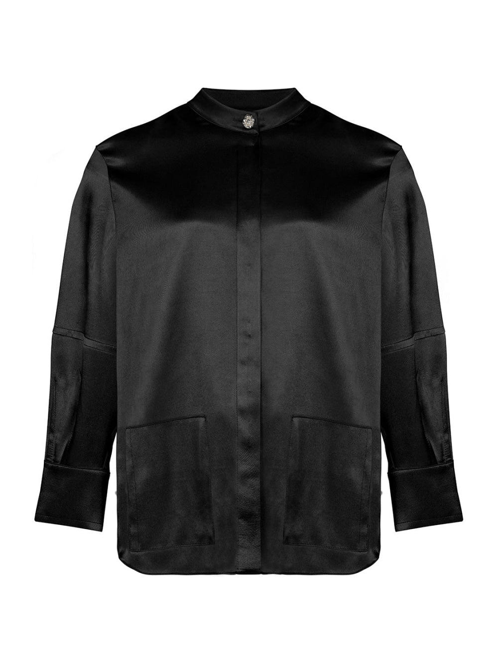 Mandarin Collar Shirt - Black - Collared Shirt