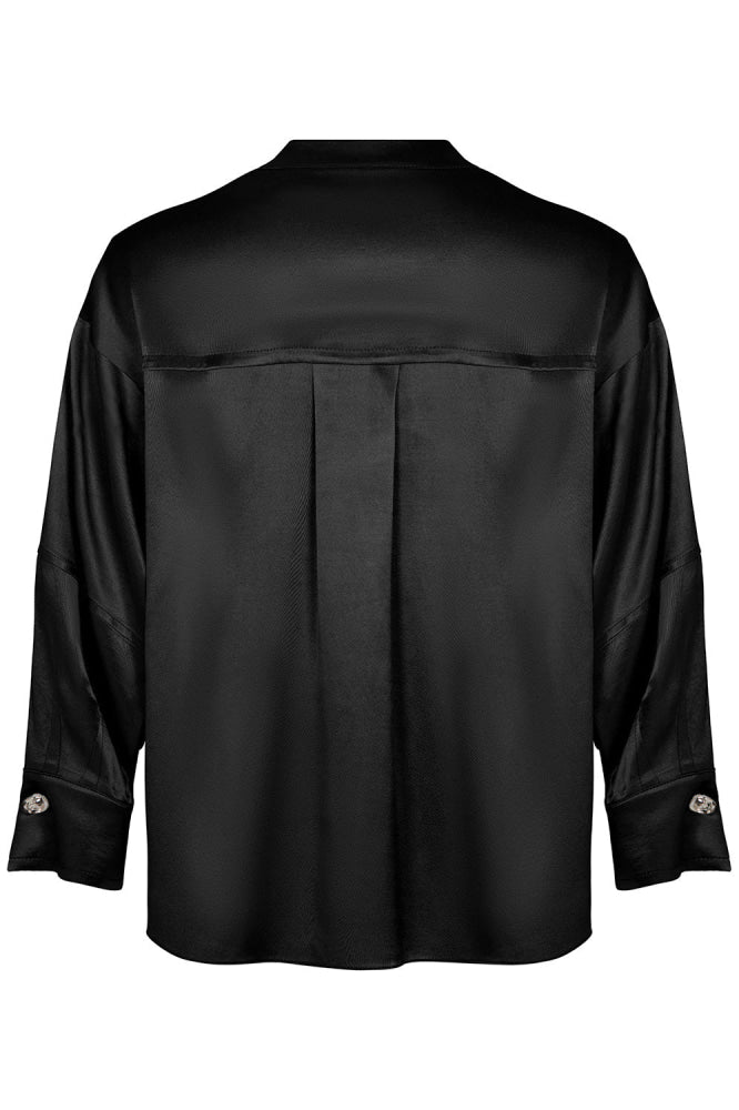 Mandarin Collar Shirt - Black - Collared Shirt