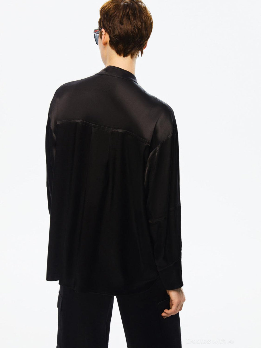 Mandarin Collar Shirt - Black - Collared Shirt