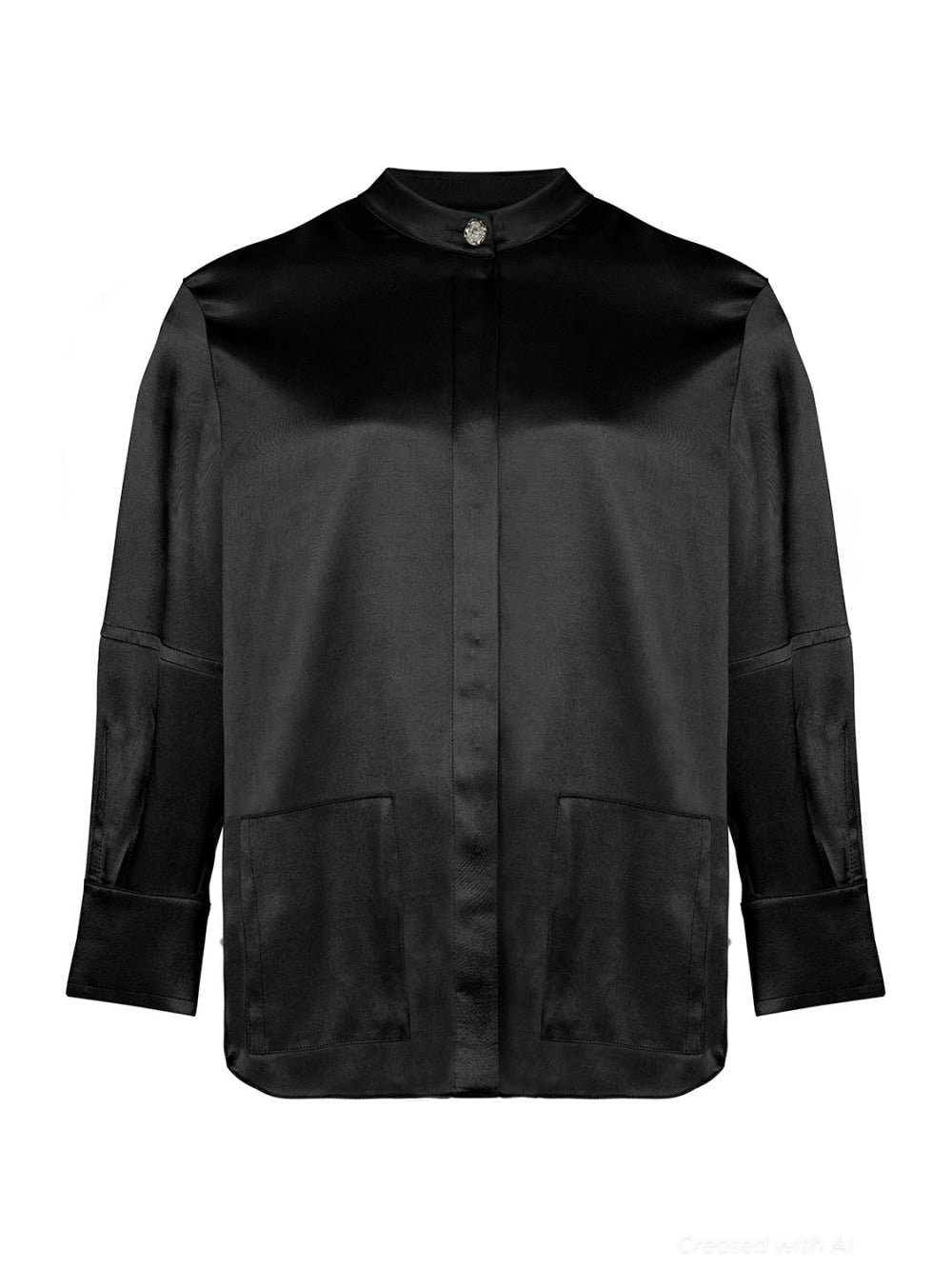 Mandarin Collar Shirt - Black - Collared Shirt