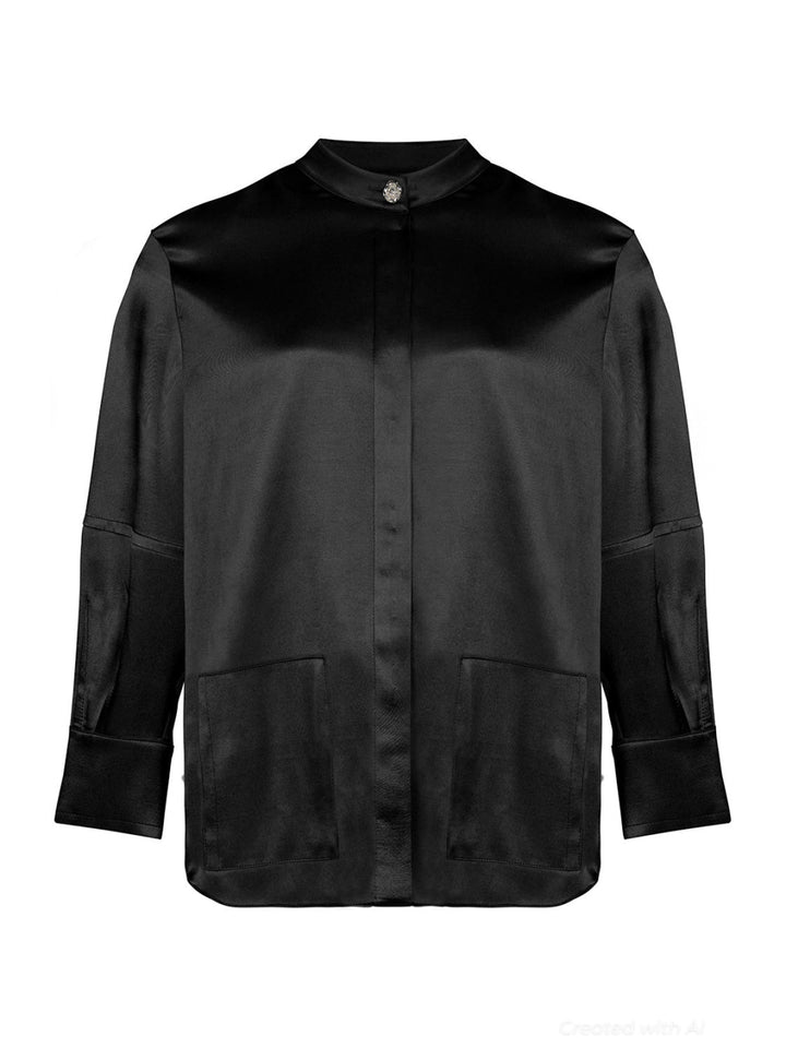 Mandarin Collar Shirt - Black - Collared Shirt