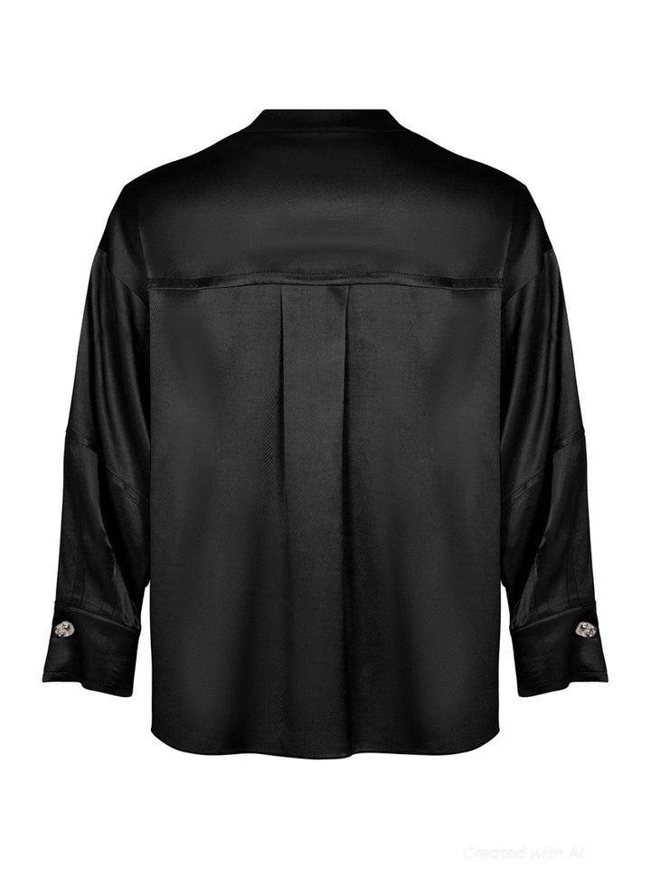Mandarin Collar Shirt - Black - Collared Shirt