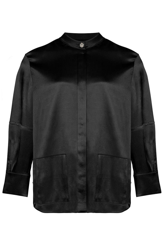 Mandarin Collar Shirt - Black - Collared Shirt