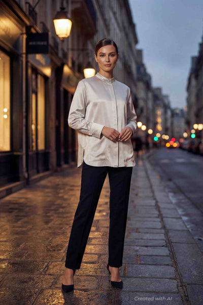 Mandarin Collar Shirt - Gray - Collared Shirt