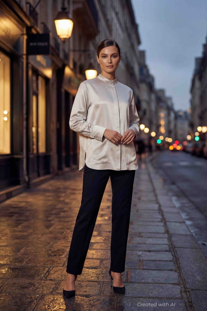 Mandarin Collar Shirt - Gray - Collared Shirt