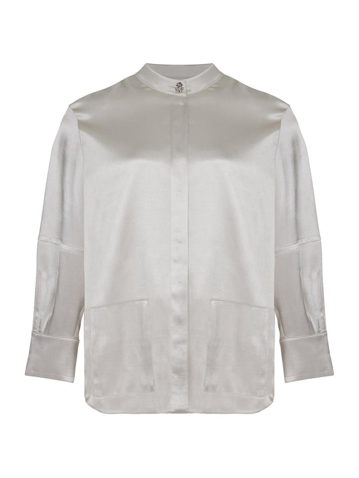 Mandarin Collar Shirt - Gray - Collared Shirt