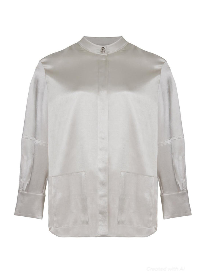 Mandarin Collar Shirt - Gray - Collared Shirt