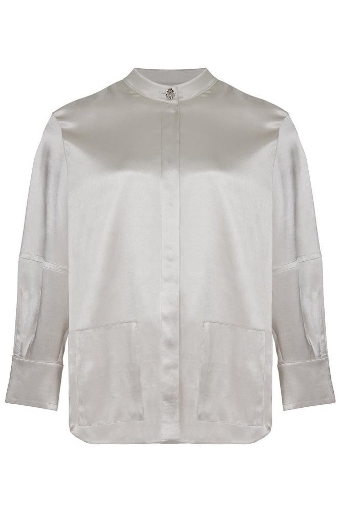 Mandarin Collar Shirt - Gray - Collared Shirt