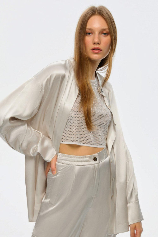 Mandarin Collar Shirt - Gray - Collared Shirt