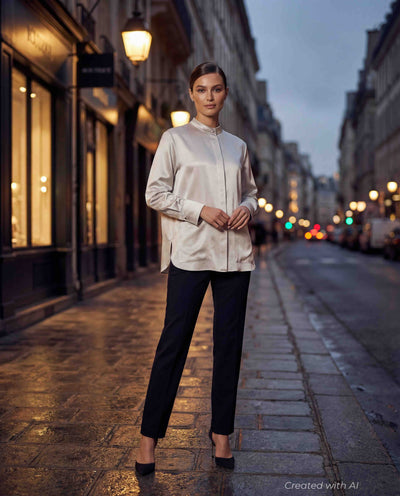 Mandarin Collar Shirt - Gray - Collared Shirt