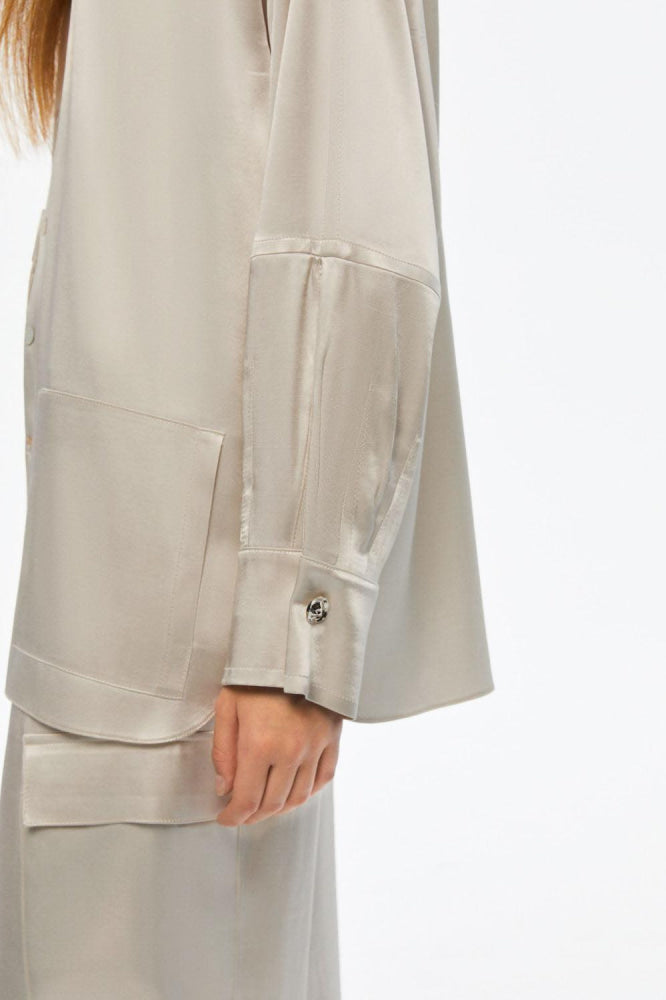 Mandarin Collar Shirt - Gray - Collared Shirt