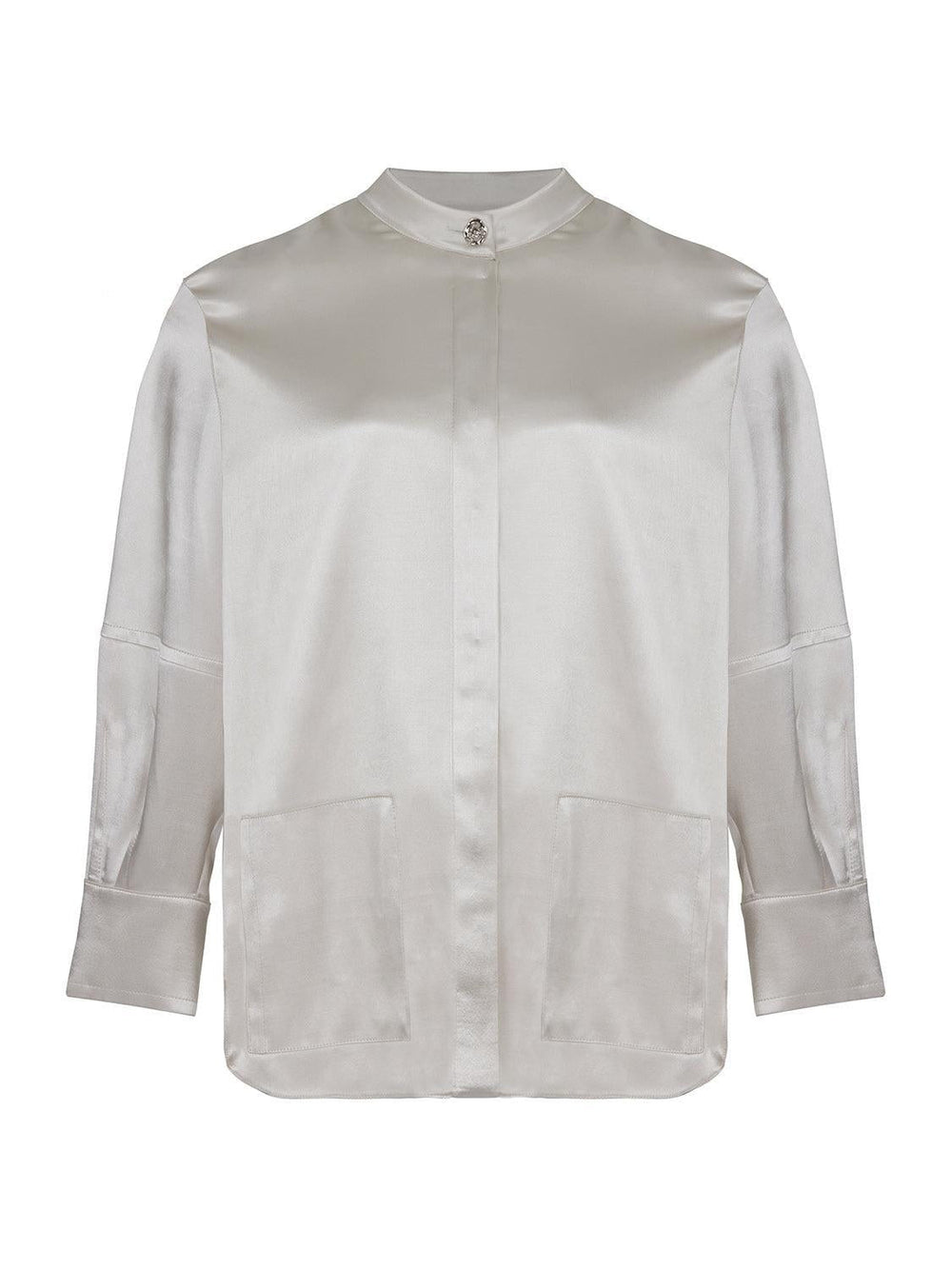 Mandarin Collar Shirt - Gray - Collared Shirt