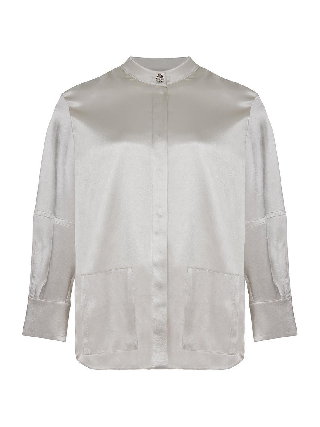 Mandarin Collar Shirt - Gray - Collared Shirt