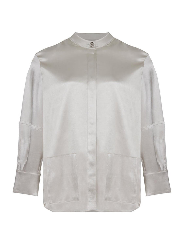 Mandarin Collar Shirt - Gray - Collared Shirt