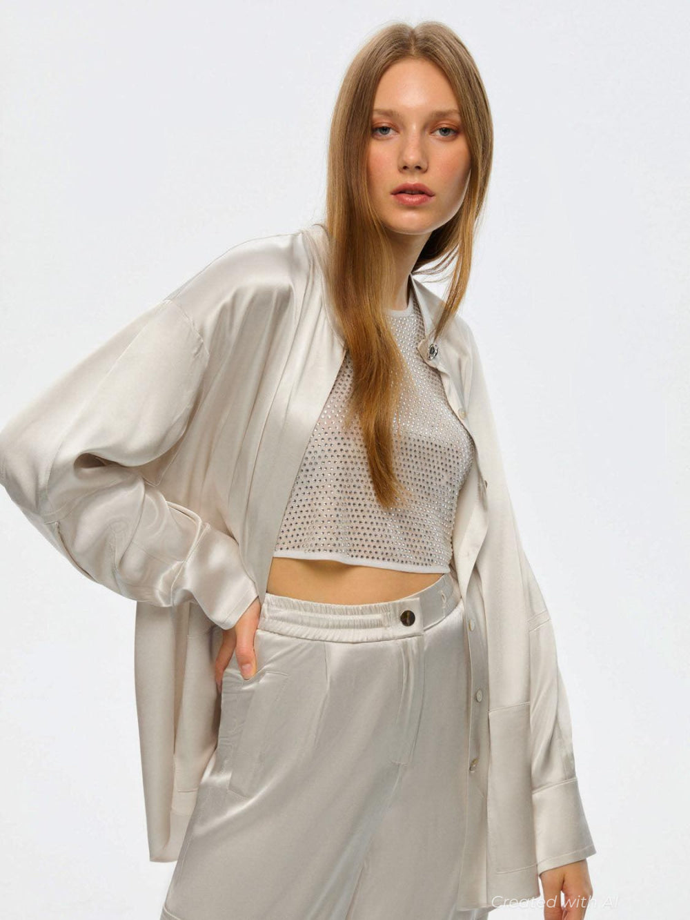 Mandarin Collar Shirt - Gray - Collared Shirt