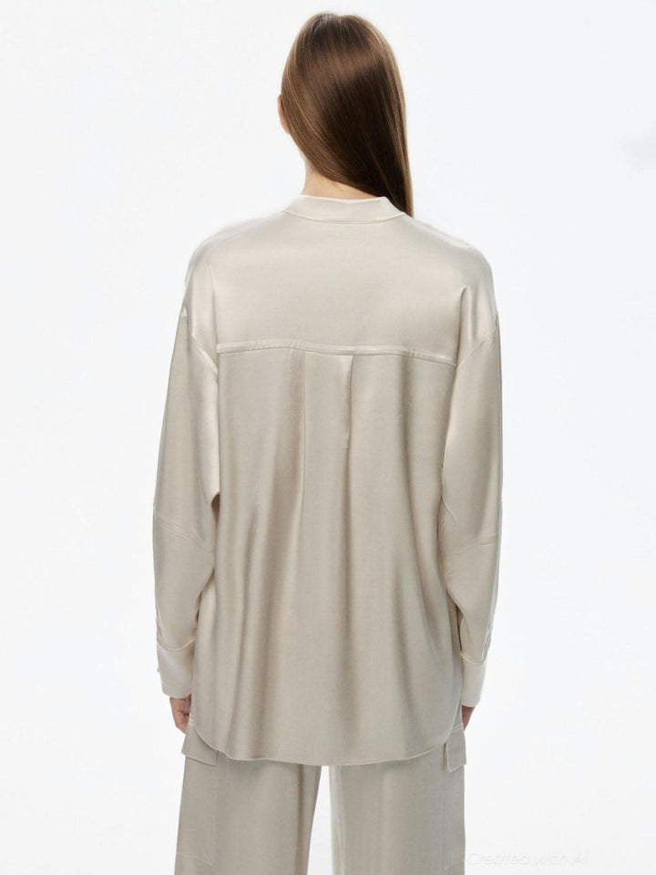 Mandarin Collar Shirt - Gray - Collared Shirt