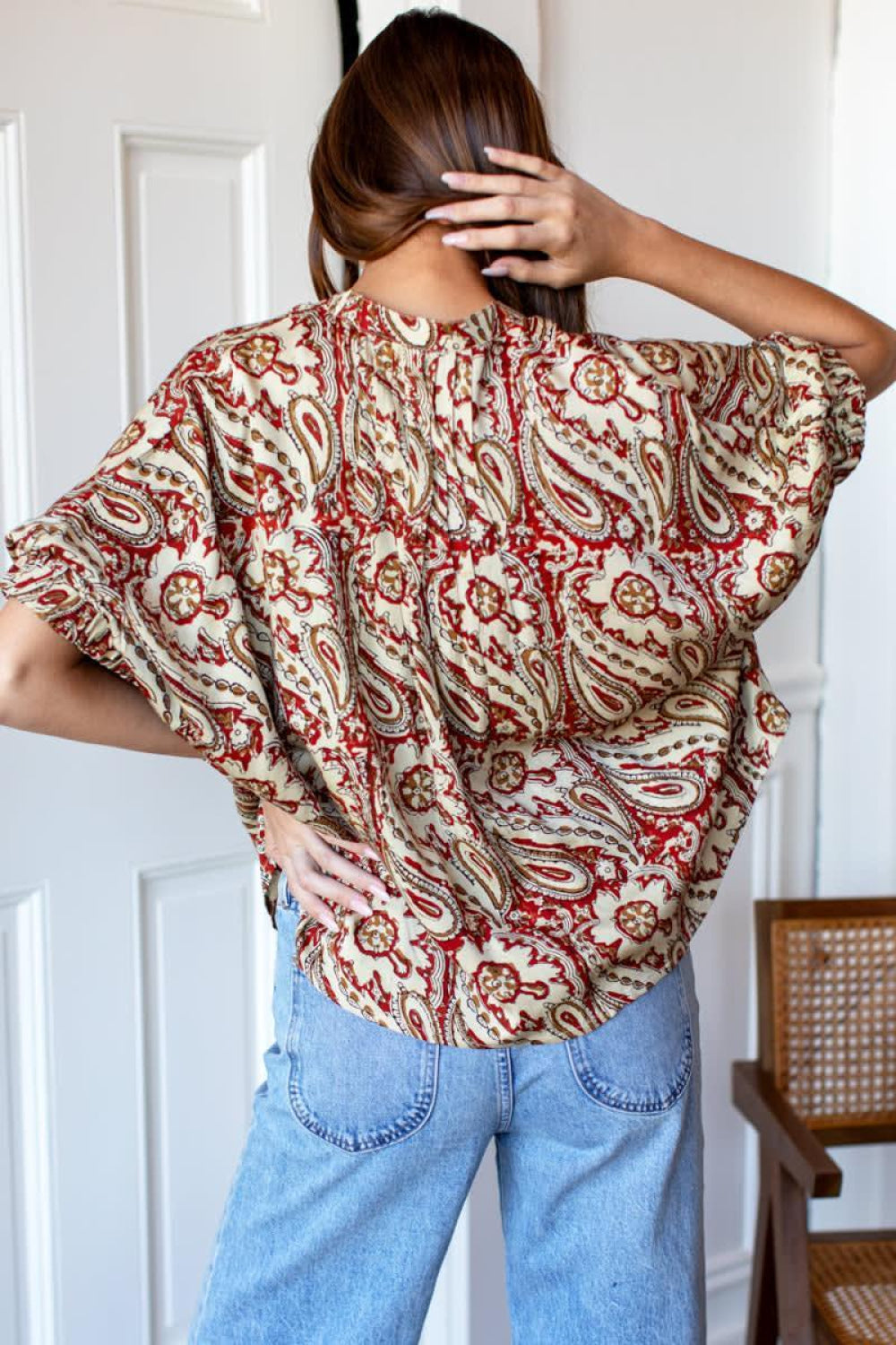 Mandarin Collar Top - Batik - One Size - Blouse