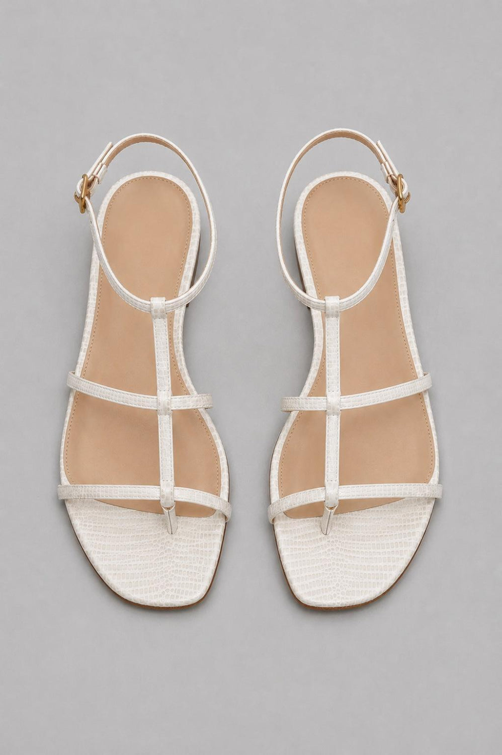 Marbella Lizard-Embossed Sandal - Parchment - US W 8 - Sandals