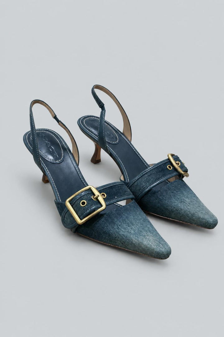 Margot Loved Denim Slingback Heels - Dark Indigo - 8 - Slingback